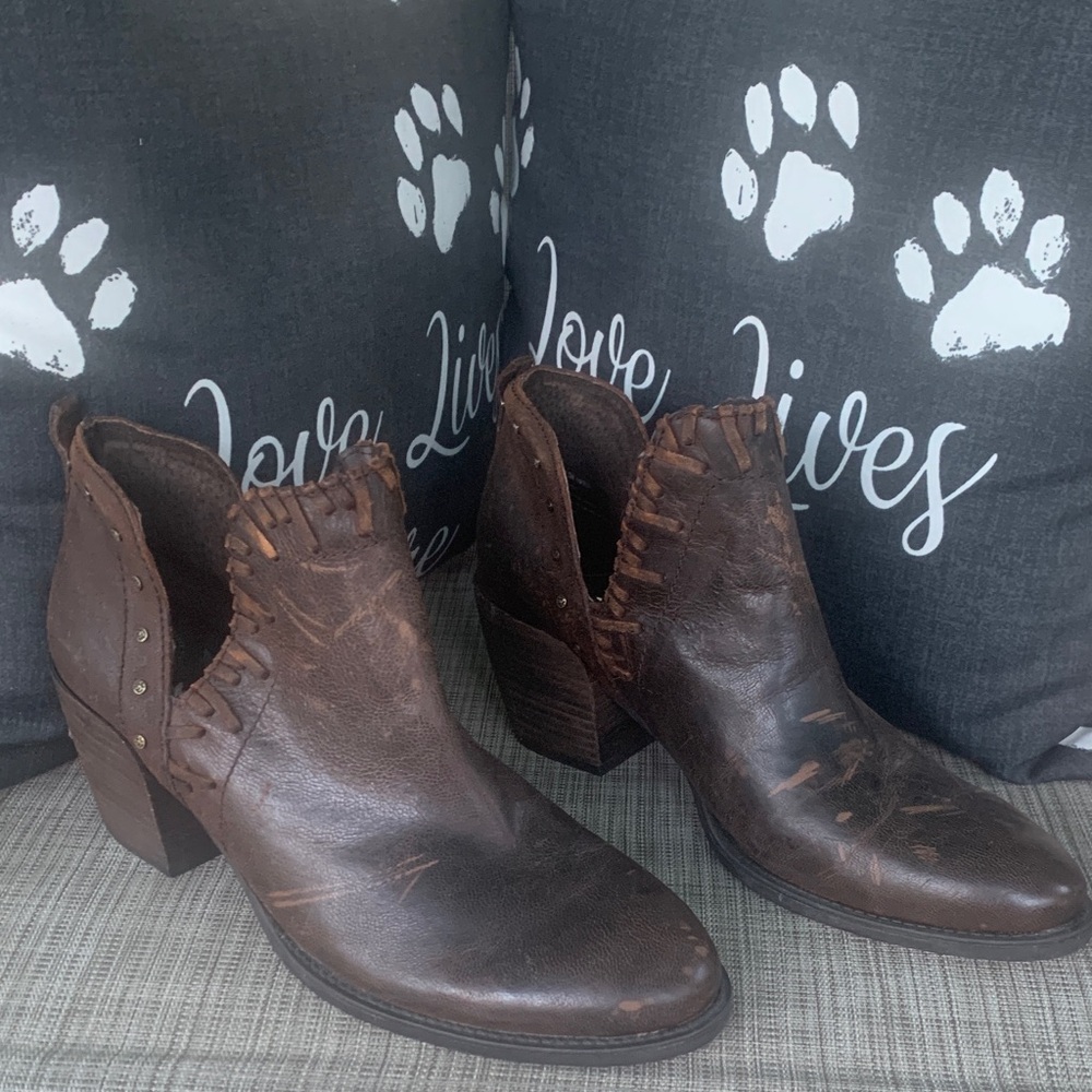 OTBT Distressed Brown Ankle Booties